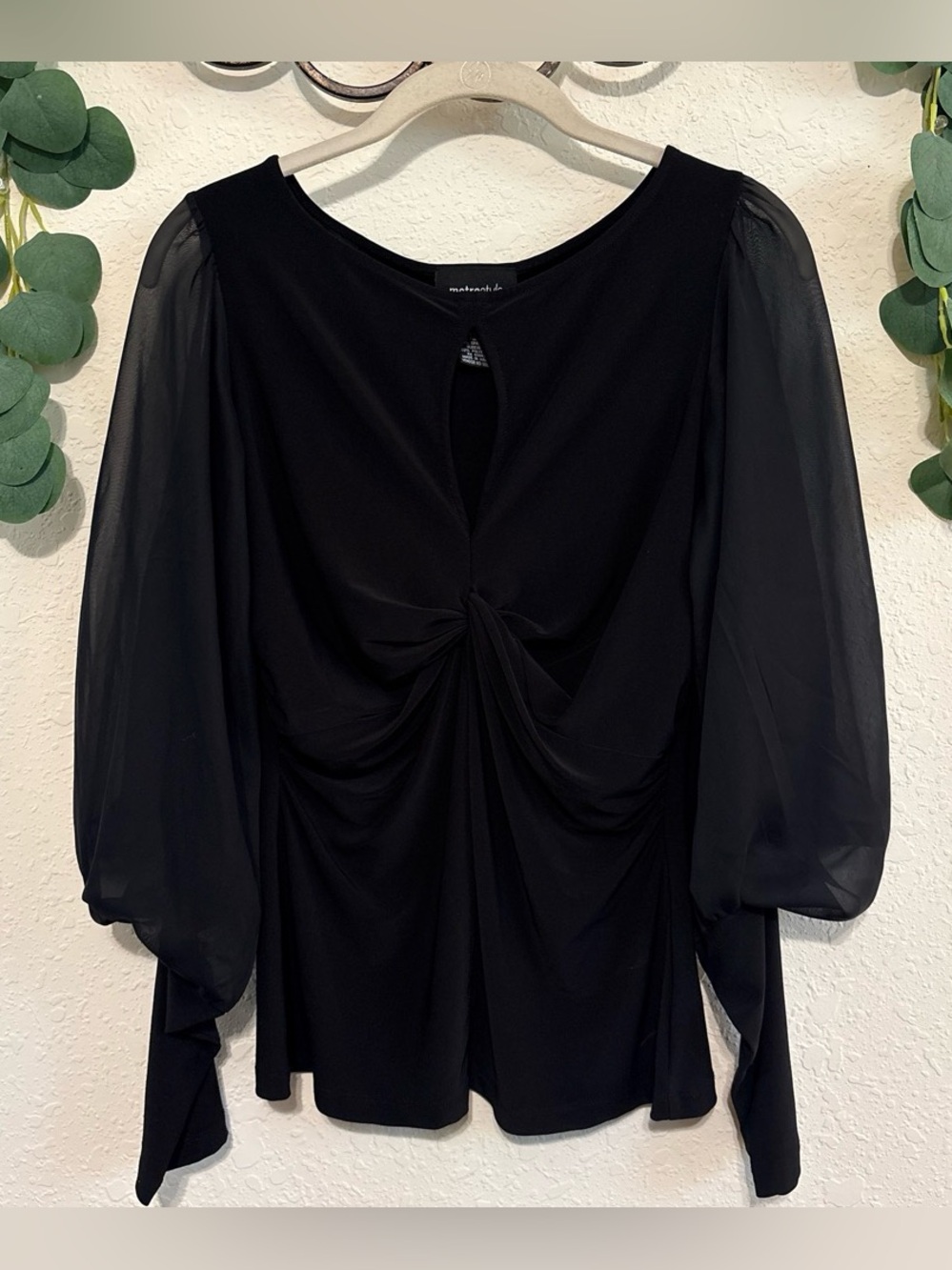 Y2K Goth Black Cut-Out Sheer Puff-Sleeved Topโจ